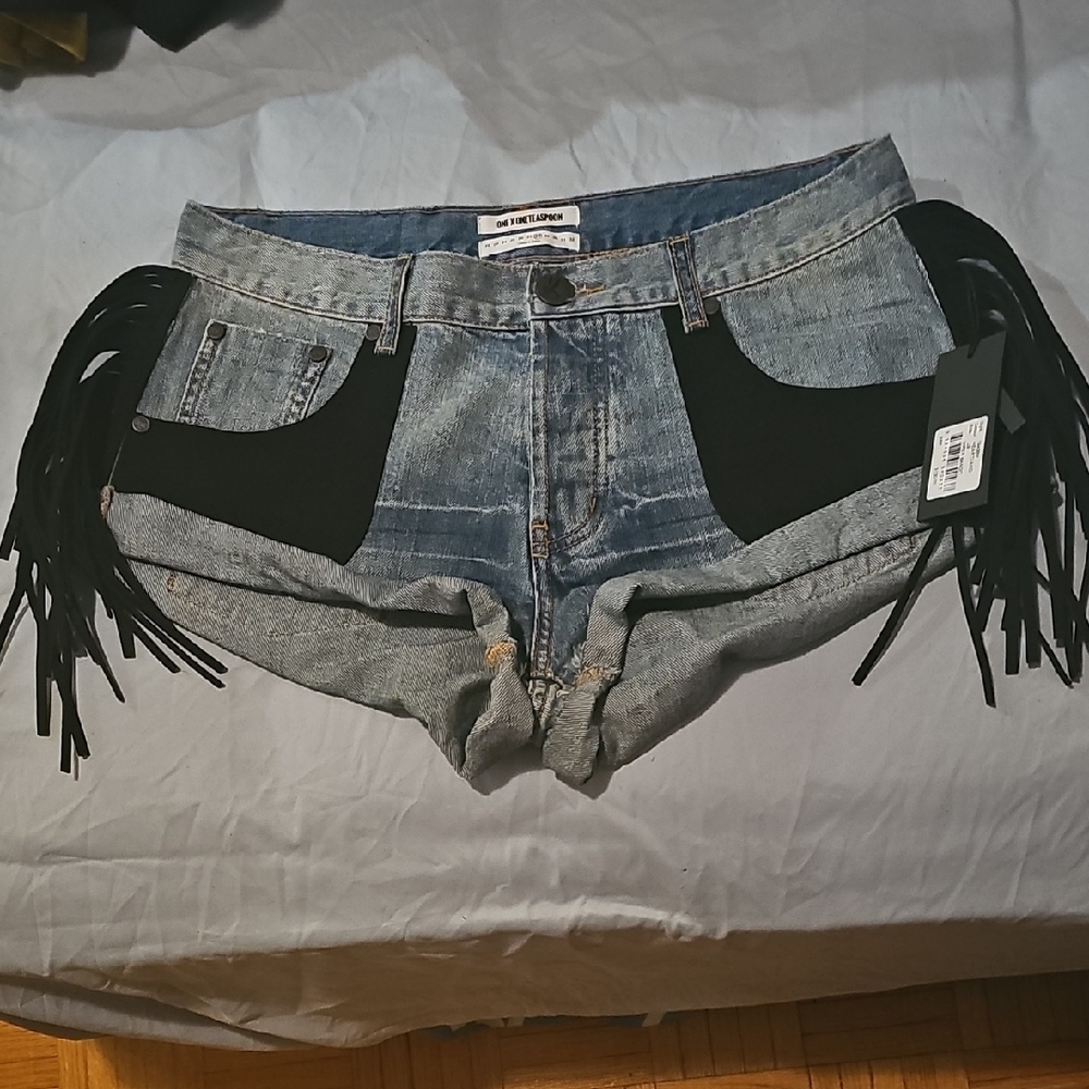 One Teaspoon Jean Shorts Blue and Black High-Waisted Cut-Offs